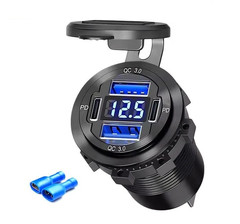 Разъем USB QC 3.0 (2 шт.) + Type-C (2 шт.), Вольтметр (синяя подсветка)