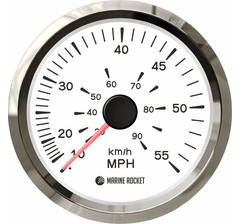 Спидометр манометрический 0-55 MPH, белый циферблат, нержавеющий ободок, д. 85 мм, Marine Rocket
