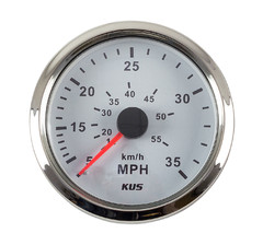 Спидометр манометрический 0-35 MPH, белый циферблат, нержавеющий ободок, д. 85 мм