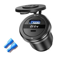 Разъем USB QC 3.0 + Type-C, Вольтметр (синяя подсветка)